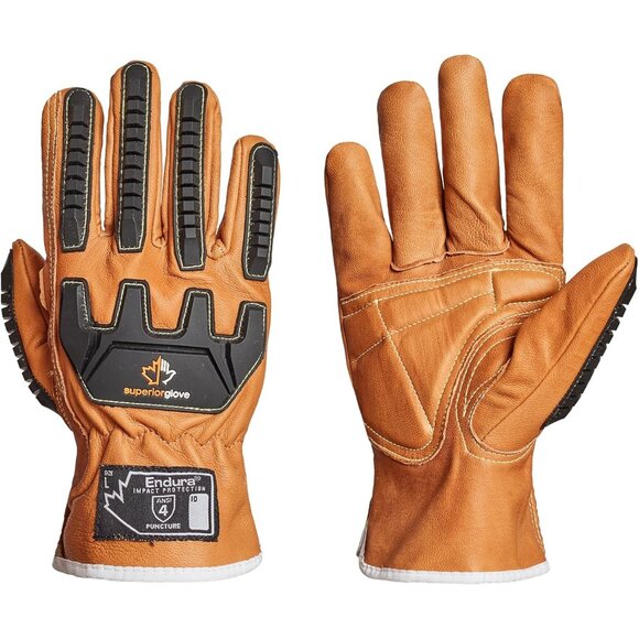 Men's Brown Goatskin Anti-Impact Vibration Dampening Leather Work Gloves - Picture 1 of 7